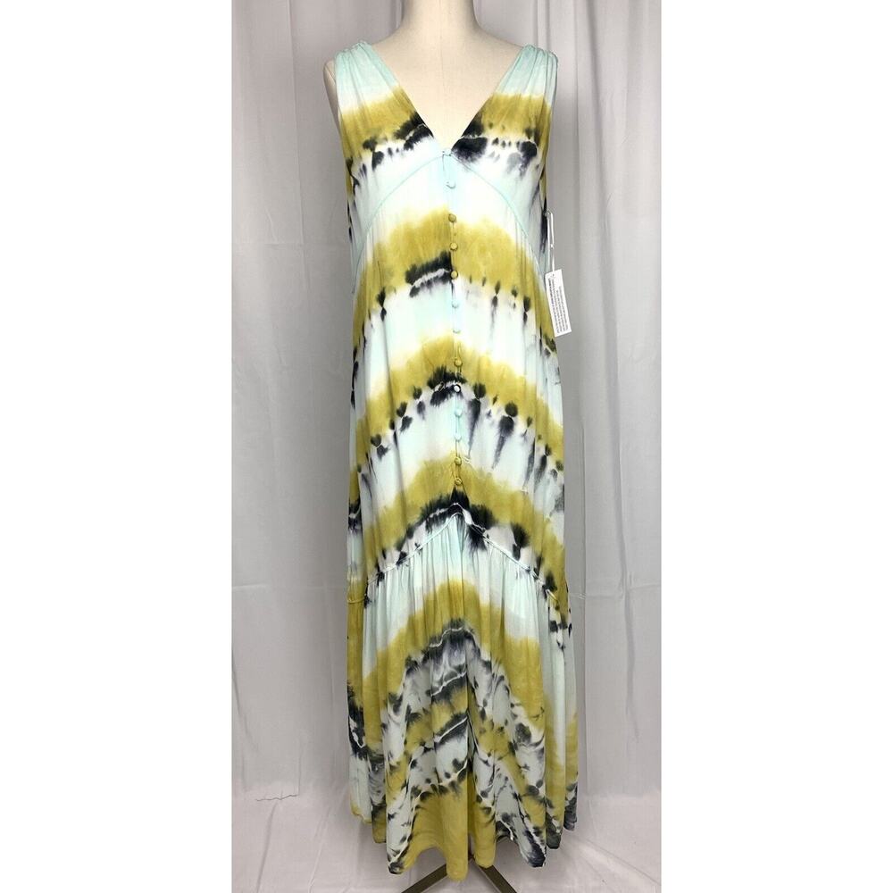 YOUNG FABULOUS & BROKE YFB Raquel Tie Dye Maxi Dress in Olive Harmony Wash M NWT